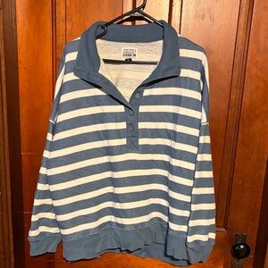 American Eagle Outfitters Blue and White Striped V-Neck Sweater